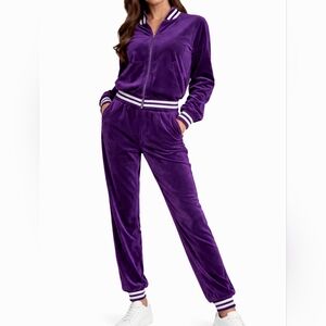 Kate & Mallory Purple Velour 2 Piece Tracksuit Set Y2K Jogger Set